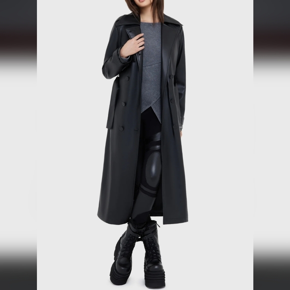 Killstar Sleek Black Trench Coat - Picture 4 of 11